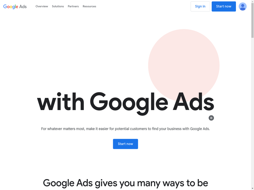 Page d'accueil de Google Ads